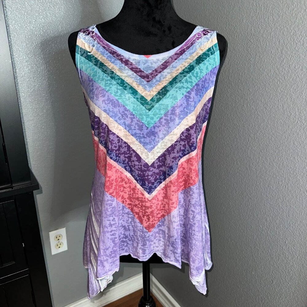 Vintage Only Nine Tank Top Size‎ M Chevron Lace Y2K Boho Chic Festival USA Retro